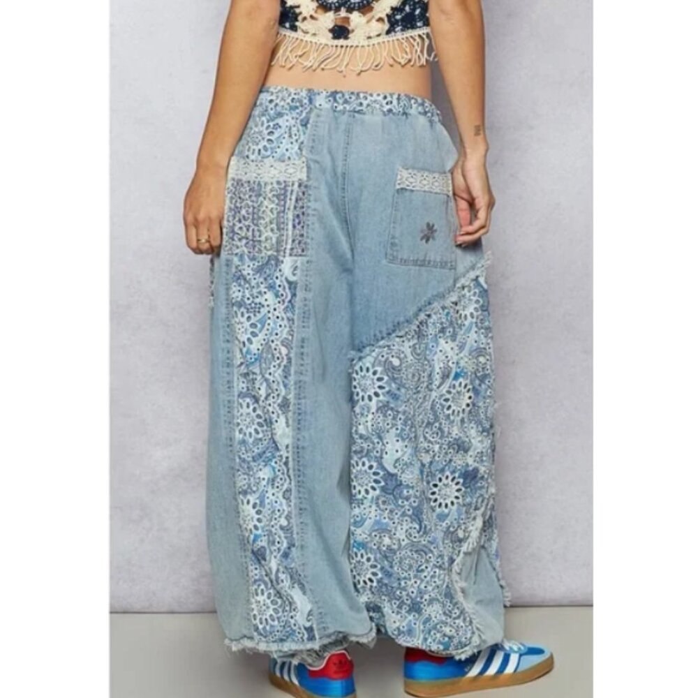 POL Patchwork Denim Jogger Pants Women's S NWOT - Picture 11 of 13
